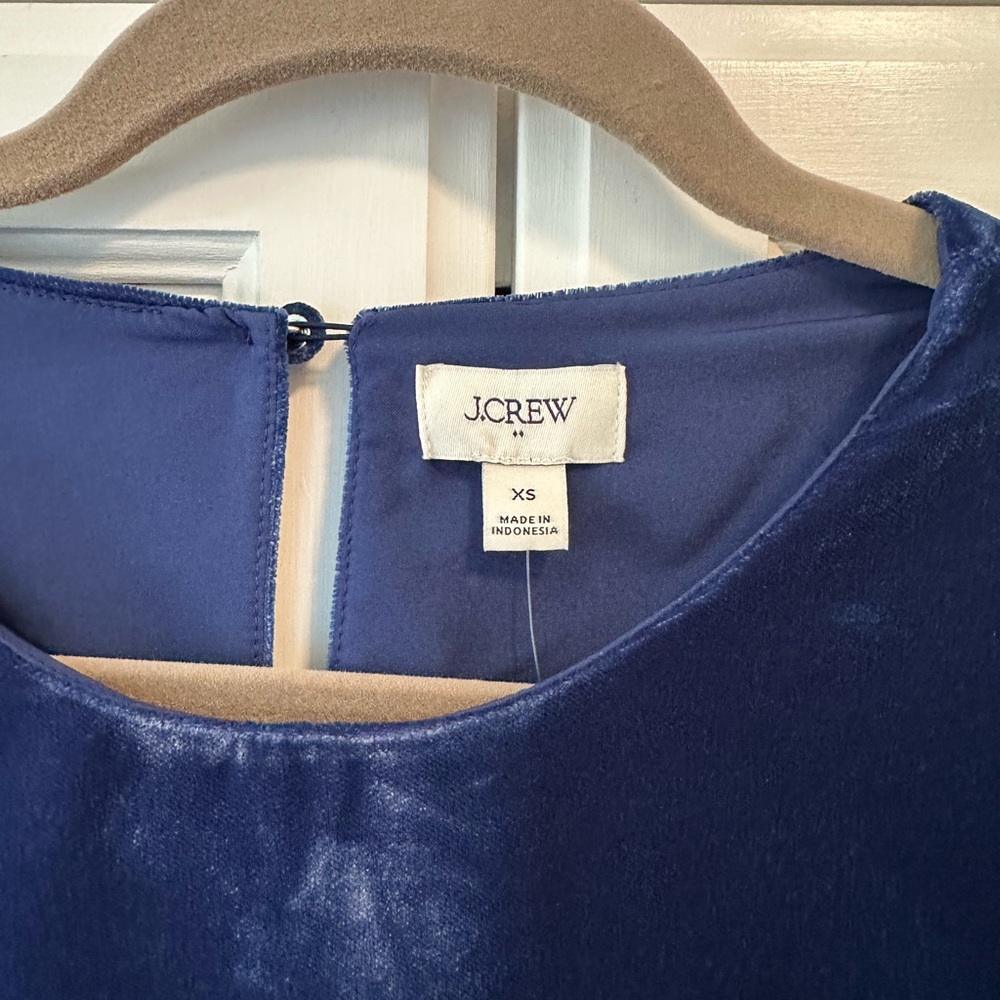 NWT! J. Crew Royal Blue Velvet Women's Blouse with Sheer Sleeves - Picture 4 of 8